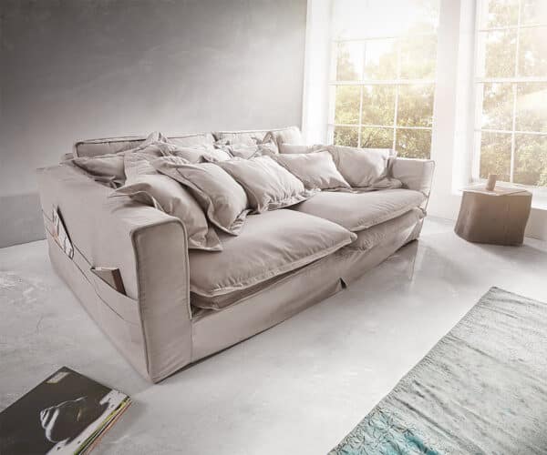 Hussensofa Noelia 240x145 cm Hellgrau mit Kissen