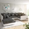 Wohnlandschaft Clovis Weiss Schwarz mit Hocker und Armlehne