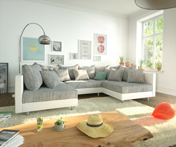 Wohnlandschaft Clovis Weiss Hellgrau Modulares Sofa