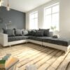 Ecksofa Clovis Weiss Schwarz Hocker Armlehne Ottomane Rechts modular