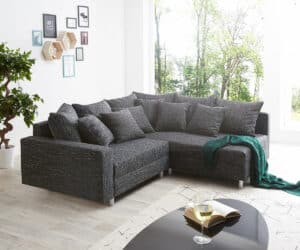 Ecksofa Clovis Schwarz Strukturstoff mit Armlehne Ottomane Rechts