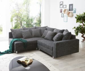 Ecksofa Clovis Schwarz Strukturstoff mit Armlehne Ottomane Links