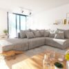 Ecksofa Clovis Hellgrau Strukturstoff Hocker Ottomane Rechts Modulsofa