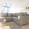 Ecksofa Clovis Hellgrau Strukturstoff Armlehne Ottomane Rechts