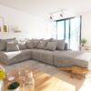 Ecksofa Clovis Hellgrau Strukturstoff Hocker Ottomane Links Modulsofa