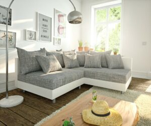 Ecksofa Clovis Weiss Hellgrau Modulsofa Ottomane Rechts