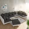 Wohnlandschaft Clovis XL Weiss Schwarz mit Hocker modular
