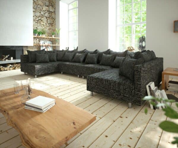 Wohnlandschaft Clovis XL Schwarz Modulsofa Strukturstoff