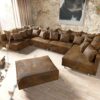 Wohnlandschaft Clovis XL Braun Antik Optik modular Hocker