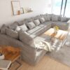 Wohnlandschaft Clovis XL Hellgrau Strukturstoff Modulsofa Armlehne