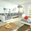 Wohnlandschaft Clovis XL Weiss Hellgrau Hocker Armlehne modular