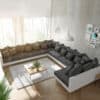Wohnlandschaft Clovis XXL Weiss Schwarz Ottomane Links