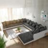 Wohnlandschaft Clovis XXL Weiss Schwarz mit Hocker Ottomane Links
