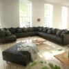 Wohnlandschaft Clovis XXL Schwarz Modular Hocker Ottomane Rechts