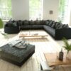 Wohnlandschaft Clovis XXL Schwarz modular Hocker Armlehne Ottomane Rechts
