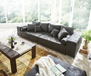 Big-Sofa Marbeya 285x115 cm Anthrazit Antik Optik Hocker