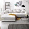 Big-Sofa Violetta 310x135 cm Hellgrau Creme mit Hocker