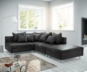 Ecksofa Clovis Anthrazit Antik Optik Modular Hocker Ottomane Rechts