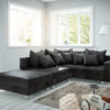 Ecksofa Clovis Anthrazit Antik Optik modular Hocker Armlehne Ottomane Rechts