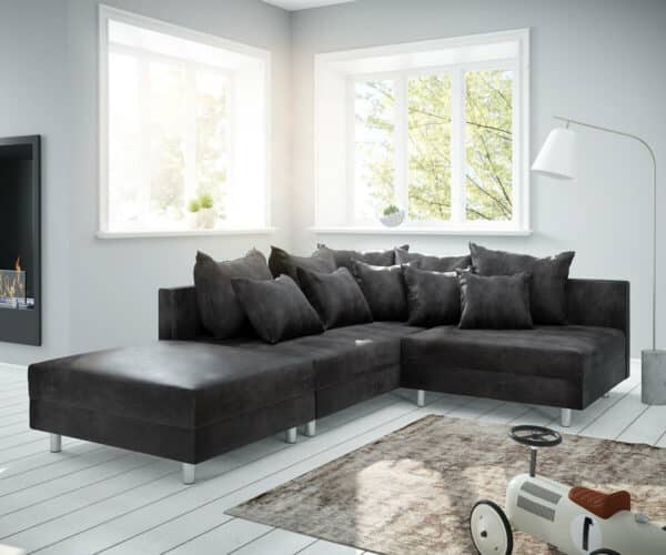 Ecksofa Clovis Anthrazit Antik Optik Hocker Ottomane Links Modulsofa