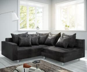 Ecksofa Clovis Anthrazit Antik Optik modular Armlehne Ottomane Links