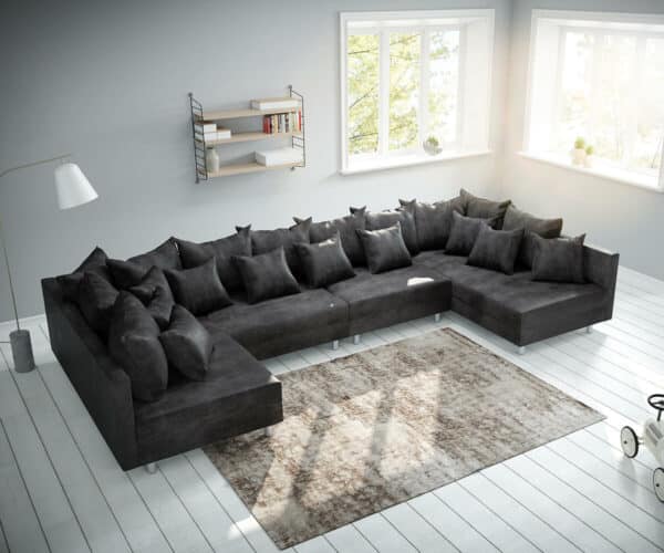 Wohnlandschaft Clovis XL Anthrazit Antik Optik Modulsofa