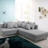 Ecksofa Clovis Grau Flachgewebe Hocker Ottomane Rechts Modulsofa