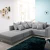 Ecksofa Clovis Grau Flachgewebe Hocker Armlehne Ottomane Rechts Modulsofa