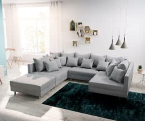 Wohnlandschaft Clovis Grau modular Flachgewebe Hocker