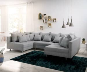 Wohnlandschaft Clovis Grau Flachgewebe Modulsofa