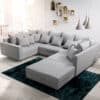Wohnlandschaft Clovis Grau Flachgewebe Hocker Armlehne Modulsofa