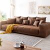 Big-Sofa Violetta 310x135 cm Braun Antik Optik mit Kissen