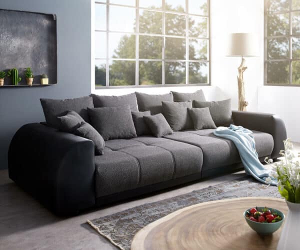 Big-Sofa Violetta 310x135 cm Schwarz inklusive Kissen