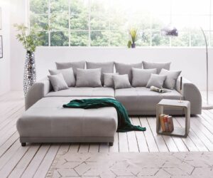 Big-Sofa Violetta 310x135 cm Grau inklusive Hocker
