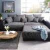 Big-Sofa Violetta 310x135 cm Schwarz mit Hocker