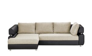 switch Ecksofa schwarz/beige - Kunstleder/Webstoff Panama