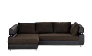 switch Ecksofa schwarz/braun - Kunstleder/Webstoff Panama