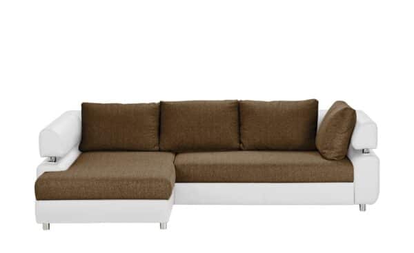 switch Ecksofa weiß/braun - Kunstleder/Webstoff Panama