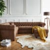 Wohnlandschaft Chesterfield 266x88 cm Braun Abgesteppt Ottomane Rechts
