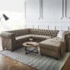 Wohnlandschaft Chesterfield 266x88 cm Taupe Abgesteppt Ottomane Rechts