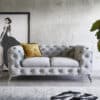 Couch Corleone  185x97 cm Grau Samt Chrome 2-Sitzer Sofa