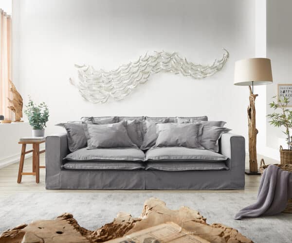 Hussensofa Noelia 240x140 cm Grau mit Kissen Bigsofa