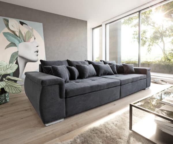 Sofa Navin 275x116 cm Graphite Couch mit Kissen