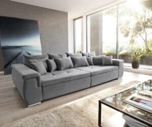 Sofa Navin 275x116 cm Grau Couch mit Kissen