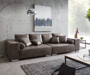 Big-Sofa Marbeya 285x115 cm Dunkelbraun mit 10 Kissen XXL-Sofa