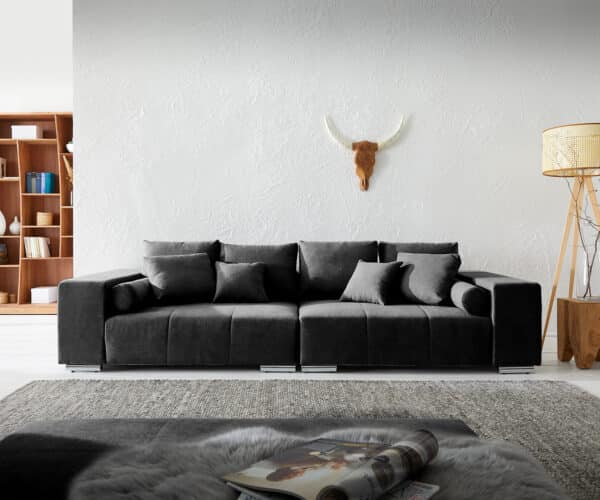 Big-Sofa Marbeya 285x115 cm Schwarz mit 10 Kissen XXL-Sofa