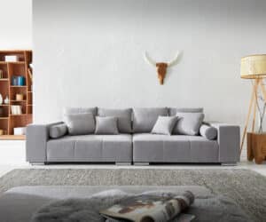 Big-Sofa Marbeya 285x115 cm Grau mit 10 Kissen XXL-Sofa