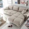 Ecksofa Alka 290 x 190 cm Mikrofaser Beige Ottomane variabel Schlaffunktion Bettkasten