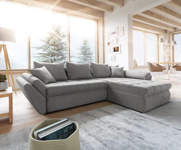 Ecksofa Loana 275x185 Grau Schlaffunktion Ottomane variabel