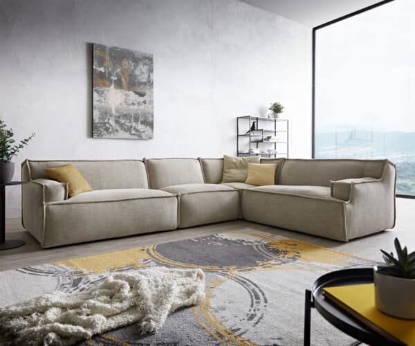 Ecksofa Basit 340 x 250 cm Chenille Beige Ottomane variabel